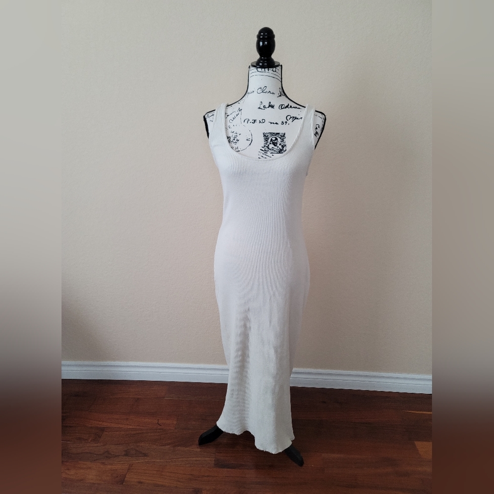 White Bodycon Midi Dress Scoop Neck Sleeveless